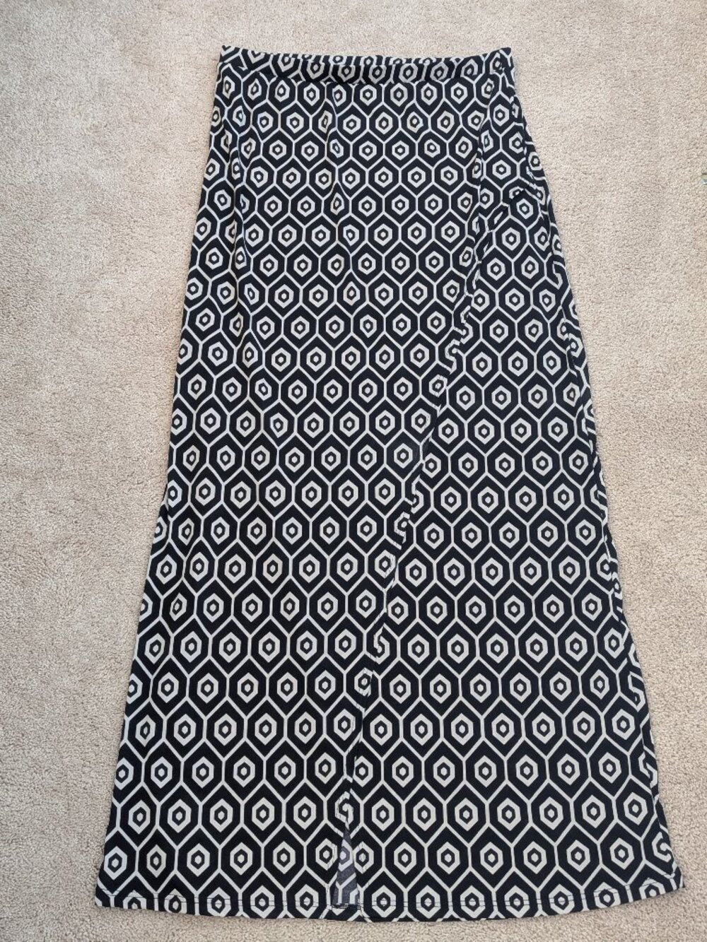 Bobeau Black & Ivory Geometric Faux-Wrap Maxi Skirt